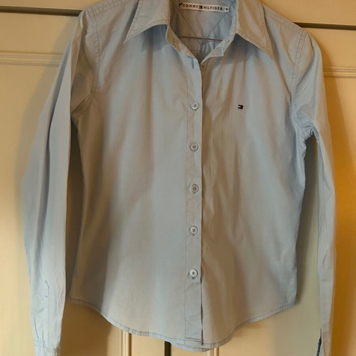 TOMMY HILFIGER, No 6, (XS), women's shirt, classic, sky blue color.