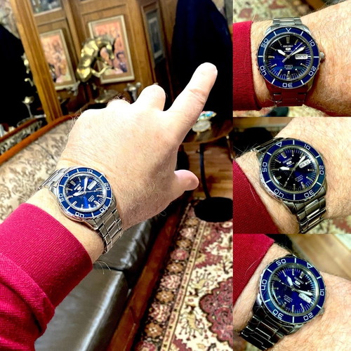 Seiko 5 Sports ανδρικό ρολόι μεταχειρισμένο, μπλε καντράν, αυτόματο