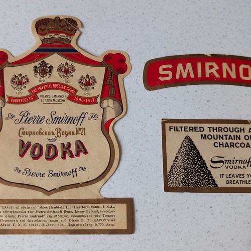 Vodka Pierre Smirnoff labels used, set of 3 pieces