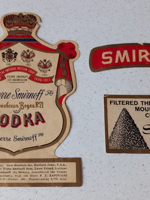 Vodka Pierre Smirnoff labels used, set of 3 pieces