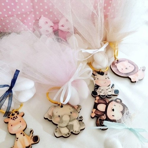Handmade baptism favors with jungle animal keychains new