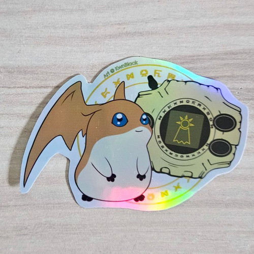 Digimon Patamon handmade holographic sticker made to order