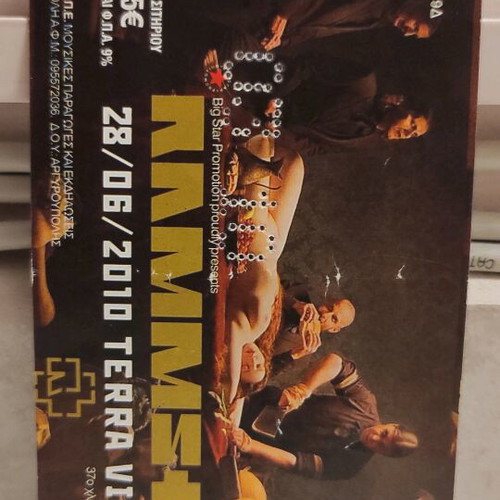 Rammstein Ticket 28/6/2010 like new, Terra Vibe Park