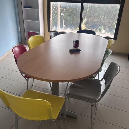 Oval tables used, 6 pieces, 2 by 1 meters