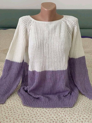 Knitted sweater like new, white and purple, size L