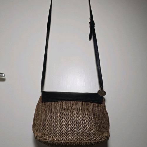 Sisley crossbody bag used, straw design with leather flap