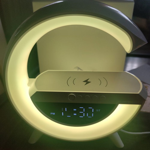 Led RGB clock shaped G with wireless charging and speaker new
