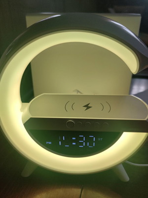 Led RGB clock shaped G with wireless charging and speaker new