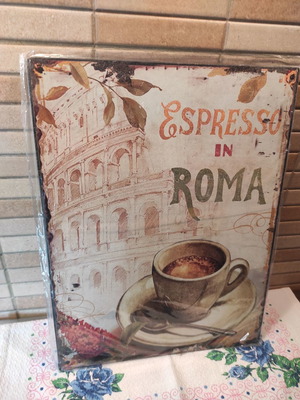 Πινακάκι κρεμαστό σιδερένιο καινούριο Vintage Espresso in Roma 34x27 εκ.