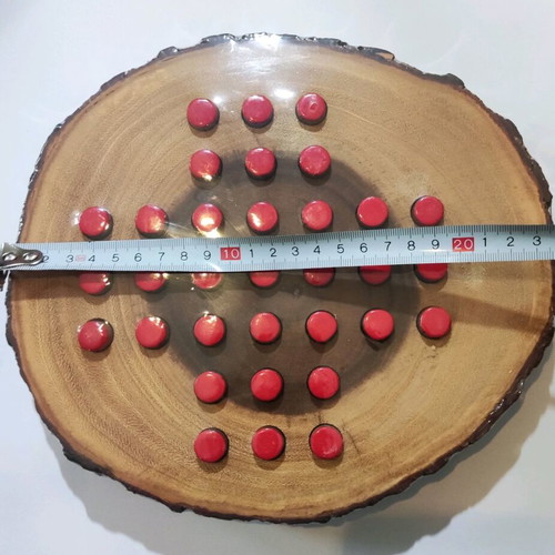 Wooden Peg Solitaire strategy game new on wood trunk board