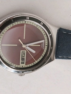 Swatch αντρικό ελβετικό ρολόι σαν καινούργιο με δερμάτινο καστόρινο λουράκι