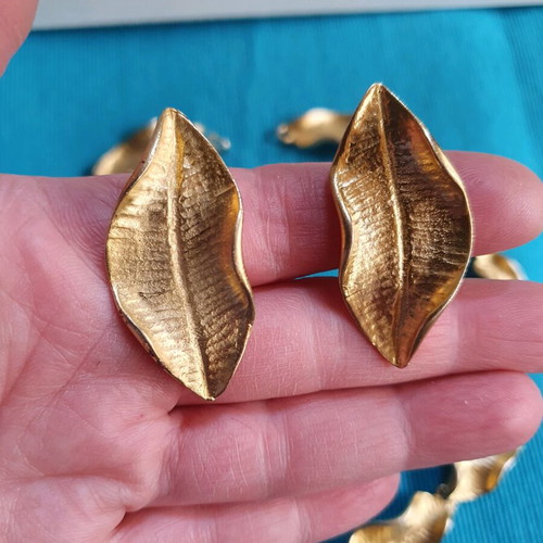 Vintage 80s set necklace and clip earrings Maxine Denker like new, gold tone