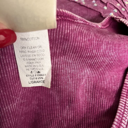Rib blouse decorated with rhinestones like new, pink, size L