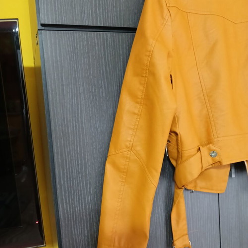 Pink Woman women's faux leather jacket size S like new, orange