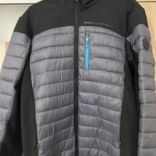 Men's spring jacket with hood like new, black and gray, size S