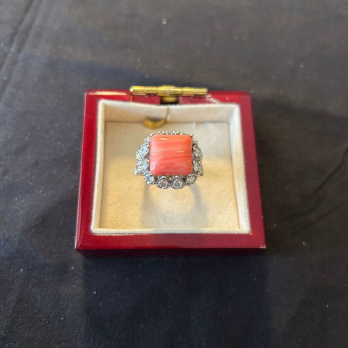 Silver 925 ring like new with orange and white stones