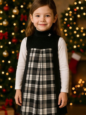 Marasil girls' checked dress with lace and strass, like new, age 6