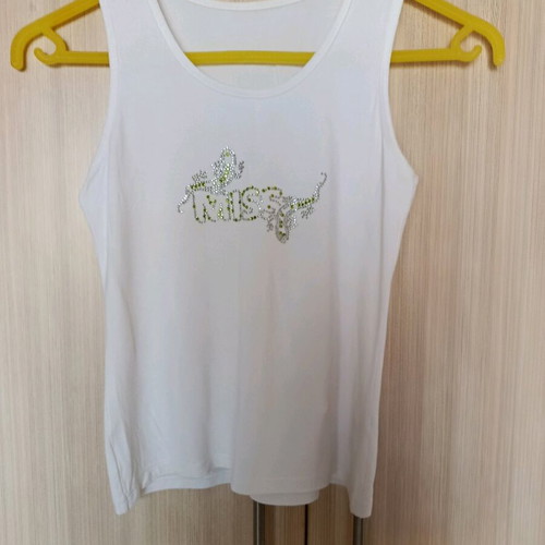 Helios sleeveless blouse S like new, white with rhinestones