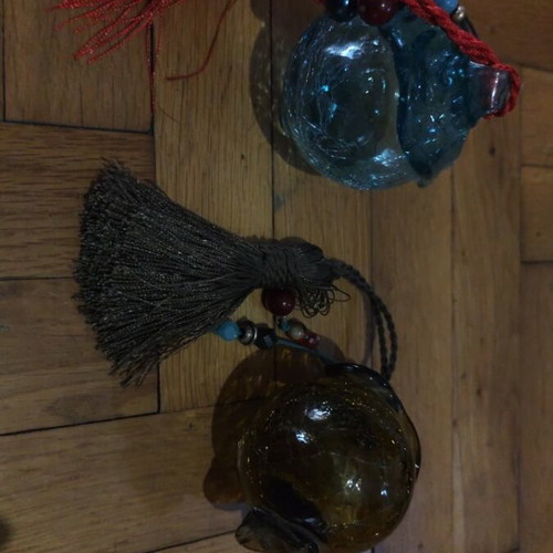 Handmade pomegranate decorations new, set of 2 glass art pieces