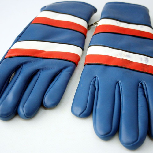 Vintage winter leather gloves retro 80s new, blue