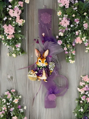 Easter Handmade Candle with Bunny in Purple Shades and Decoration
