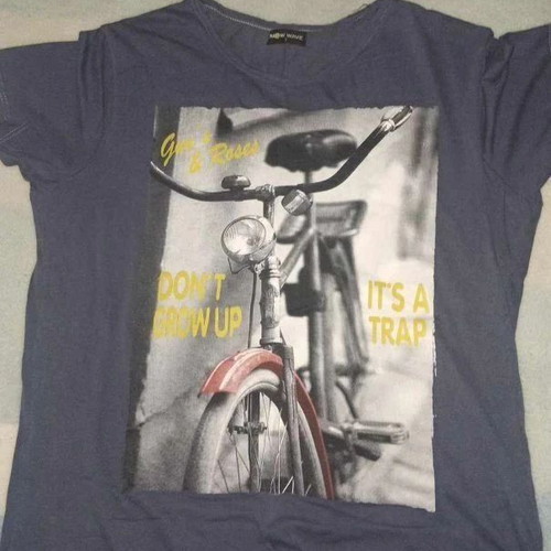 T-shirt dark blue with bicycle print used, size S