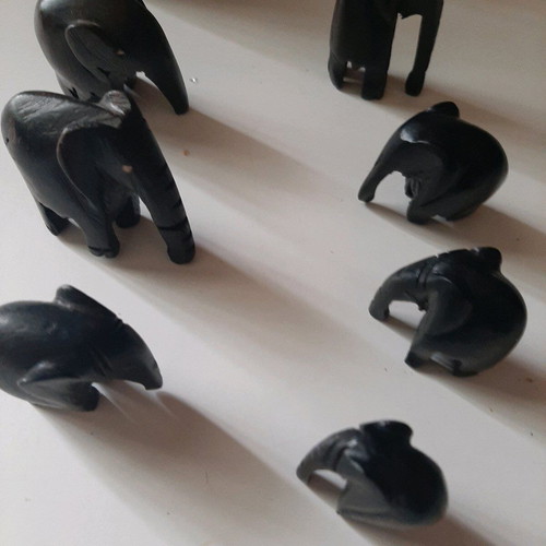 African figures used, set of 11, ebony wood