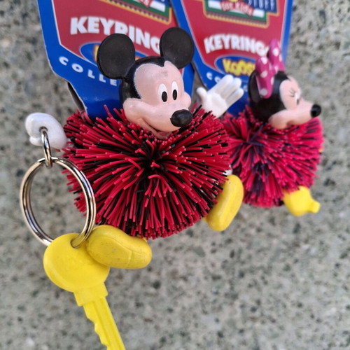 Set of 2 collectible Mickey and Minnie Koosh keyrings like new