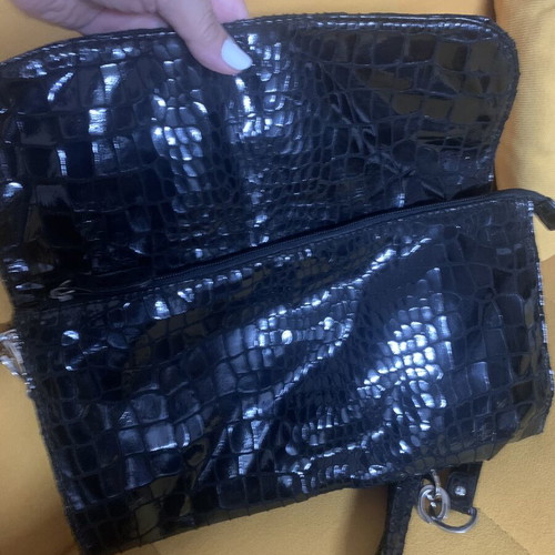 Black Croco Envelope Bag crossbody like new, patent leather
