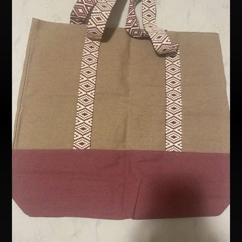 Large beach bag new, shoulder style, beige and red