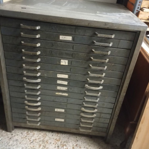 Metal professional cabinet with 16 drawers used, 57x73 cm