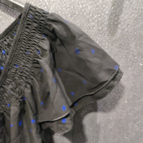 Amisu blouse black semi-transparent with blue stars new, small-medium
