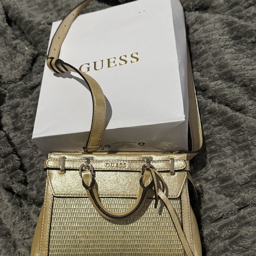 Guess gold shoulder bag with woven front design
