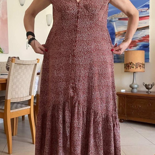 Midi floral dress like new, size M, beige and red