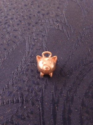 Piggy Bank Pendant Pink, 925 Silver, 14K Gold
