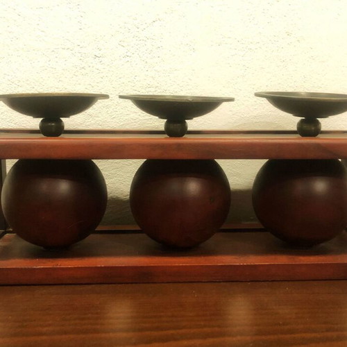 Wooden three-candle candlestick new, length 45cm height 17cm
