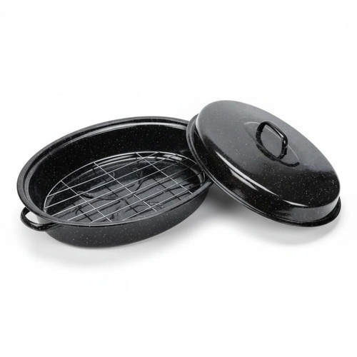 Traditional Oval Enamel Roasting Pan 42x32cm N&M with Internal Rack new