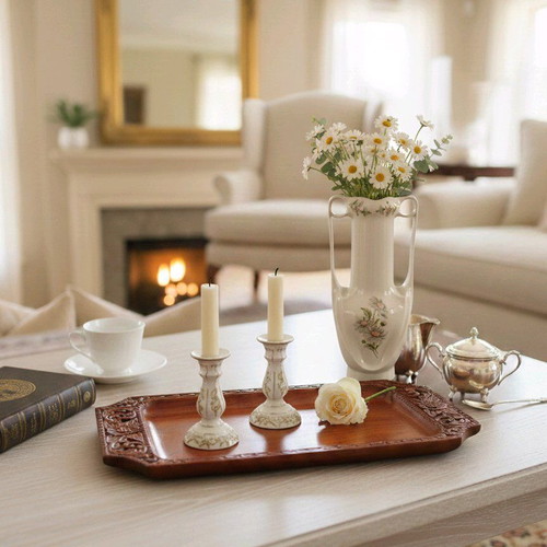 Vintage carved wooden tray Boho style