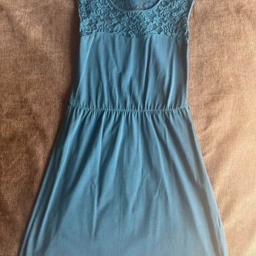Pink Woman sleeveless dress like new, petrol with transparent lace
