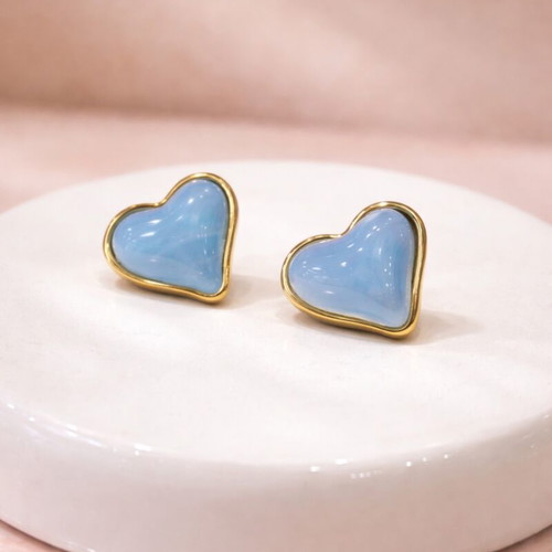 Heart earrings new, turquoise and gold stainless steel