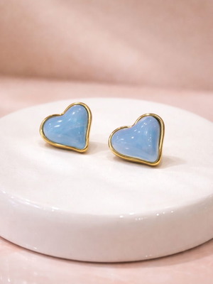 Heart earrings new, turquoise and gold stainless steel