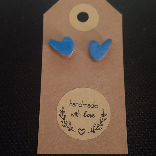 Handmade ceramic heart earrings with glass coating, new