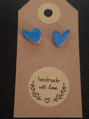 Handmade ceramic heart earrings with glass coating, new