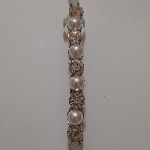 Hair Barrette with Faux Pearls and Rhinestones, Silver