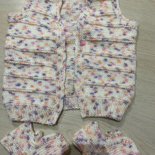 Handmade knitted baby set vest and booties new