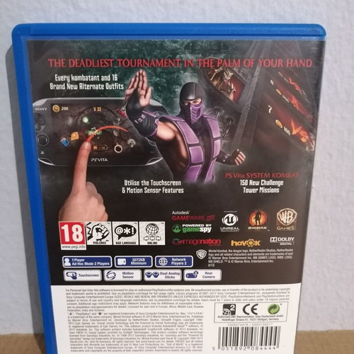 Mortal Kombat PS Vita case and cover used, no game included