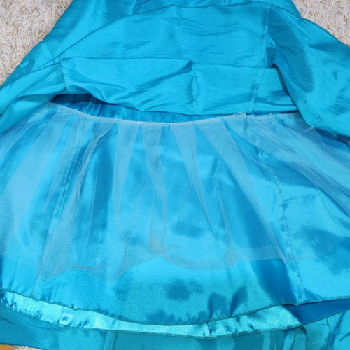 Strapless satin dress turquoise like new with embroidery and rhinestones