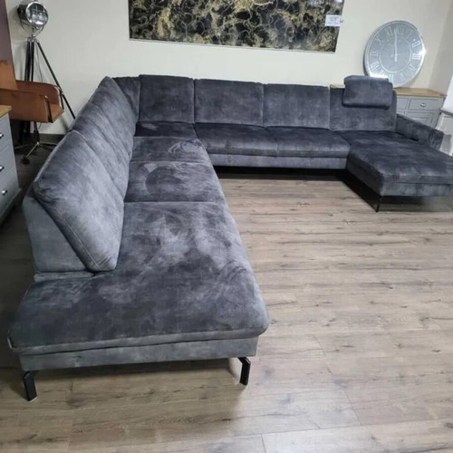 Large gray P-shaped fabric corner sofa with electric recliner LS701521 new