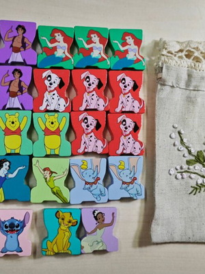 Disney wooden figures set of 29 like new with pouch