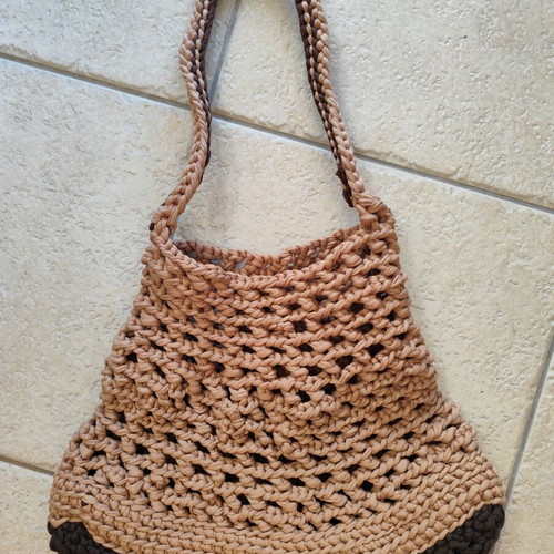 Crochet shoulder bag like new, beige and brown